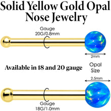 Load image into Gallery viewer, 14k Yellow Gold 2.5mm Blue Synthetic Opal Ball Nose Ring