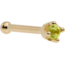 Load image into Gallery viewer, Solid 14K Yellow Gold 1.5mm Genuine Peridot Nose Ring