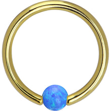Load image into Gallery viewer, 14G 3/8 Solid 14K Gold Blue Synthetic Opal Captive Ring