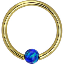 Load image into Gallery viewer, 14G 3/8 Solid 14K Gold Dark Blue Synthetic Opal Captive Ring