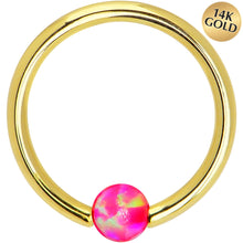 Load image into Gallery viewer, 14G 3/8 Solid 14K Yellow Gold Pink Synthetic Opal Captive Ring