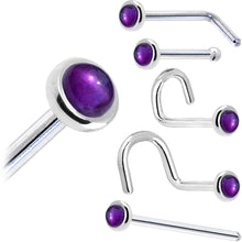 Load image into Gallery viewer, Solid 14K White Gold 2mm Genuine Amethyst Nose Ring