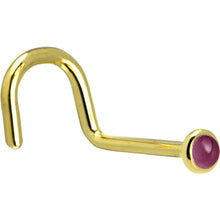 Load image into Gallery viewer, Solid 14K Yellow Gold 2mm Genuine Raspberry Rhodolite Garnet Nose Ring