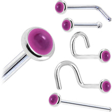 Load image into Gallery viewer, Solid 14K White Gold 2mm Genuine Pink Garnet Nose Ring