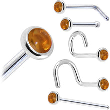 Load image into Gallery viewer, Solid 14K White Gold 2mm Genuine Citrine Saffron Nose Ring