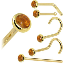 Load image into Gallery viewer, Solid 14K Yellow Gold 2mm Genuine Citrine Saffron Nose Ring