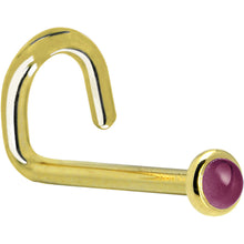 Load image into Gallery viewer, Solid 14K Yellow Gold 2mm Genuine Raspberry Rhodolite Garnet Nose Ring