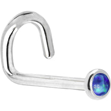 Load image into Gallery viewer, Solid 14K White Gold 2mm Dark Blue Synthetic Opal Nose Ring