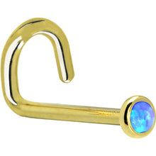 Load image into Gallery viewer, Solid 14K Yellow Gold 2mm Blue Synthetic Opal Nose Ring