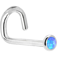 Load image into Gallery viewer, Solid 14K White Gold 2mm Blue Synthetic Opal Nose Ring