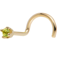 Load image into Gallery viewer, Solid 14K Yellow Gold 1.5mm Genuine Peridot Nose Ring