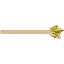 Load image into Gallery viewer, Solid 14K Yellow Gold 1.5mm Genuine Peridot Nose Ring