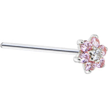 Load image into Gallery viewer, Solid 14K White Gold Pink and Clear Cubic Zirconia Flower Nose Ring