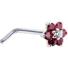 Load image into Gallery viewer, Solid 14K White Gold Red and Clear Cubic Zirconia Flower Nose Ring