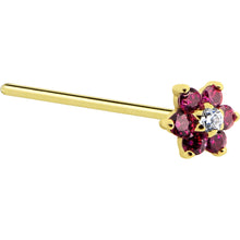 Load image into Gallery viewer, Solid 14K Yellow Gold Red and Clear Cubic Zirconia Flower Nose Ring