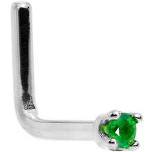 Load image into Gallery viewer, Solid 14K White Gold 1.5mm Genuine Emerald Nose Ring