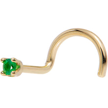 Load image into Gallery viewer, Solid 14K Yellow Gold 1.5mm Genuine Emerald Nose Ring