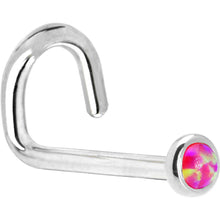 Load image into Gallery viewer, Solid 14K White Gold 2mm Brilliant Pink Synthetic Opal Nose Ring