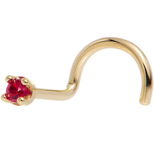 Load image into Gallery viewer, Solid 14K Yellow Gold 1.5mm Diamond Cut Genuine Ruby Nose Ring