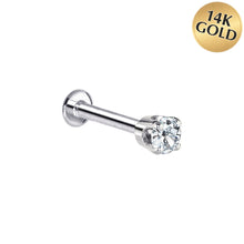 Load image into Gallery viewer, 16G Solid 14K White Gold 3mm Cubic Zirconia Tragus Earring Stud