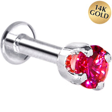 Load image into Gallery viewer, 16G Solid 14K White Gold 3mm Red Cubic Zirconia Tragus Earring Stud
