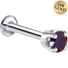 Load image into Gallery viewer, 16G Solid 14K White Gold 3mm Amethyst Cubic Zirconia Tragus Earring Stud
