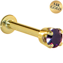 Load image into Gallery viewer, 16G Solid 14K Yellow Gold 3mm Amethyst Cubic Zirconia Tragus Earring Stud
