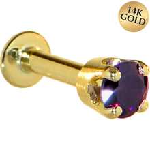 Load image into Gallery viewer, 16G Solid 14K Yellow Gold 3mm Amethyst Cubic Zirconia Tragus Earring Stud