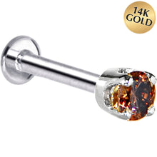 Load image into Gallery viewer, 16G Solid 14K White Gold 3mm Brown Cubic Zirconia Tragus Earring Stud