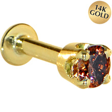 Load image into Gallery viewer, 16G Solid 14K Yellow Gold 3mm Brown Cubic Zirconia Tragus Earring Stud