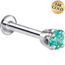 Load image into Gallery viewer, 16G Solid 14K White Gold 3mm Mint Green Cubic Zirconia Tragus Earring Stud