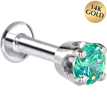 Load image into Gallery viewer, 16G Solid 14K White Gold 3mm Mint Green Cubic Zirconia Tragus Earring Stud