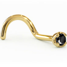 Load image into Gallery viewer, Solid 14K Yellow Gold 1.5mm Genuine Black Diamond Nose Ring