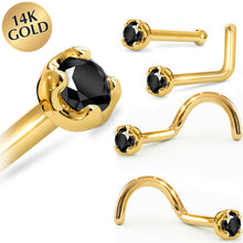 Load image into Gallery viewer, Solid 14K Yellow Gold 1.5mm Genuine Black Diamond Nose Ring