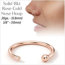 Load image into Gallery viewer, 20G 3/8 Solid 18K Rose Gold Nose Hoop