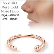 Load image into Gallery viewer, 20G 5/16 Solid 18K Rose Gold Nose Hoop