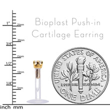 Load image into Gallery viewer, 16G 1/4 Solid 14K Yellow Gold 1.5mm CZ Bioplast Push in Cartilage Earring