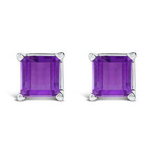 Load image into Gallery viewer, 14K White Gold 5x5MM Princess Cut Purple Amethyst Solitaire Stud Earrings