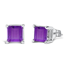 Load image into Gallery viewer, 14K White Gold 5x5MM Princess Cut Purple Amethyst Solitaire Stud Earrings