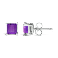 Load image into Gallery viewer, 14K White Gold 5x5MM Princess Cut Purple Amethyst Solitaire Stud Earrings