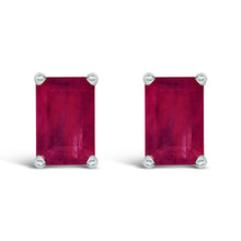 Load image into Gallery viewer, 14K White Gold 6x4MM Emerald Shaped Amethyst Solitaire Stud Earrings