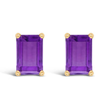 Load image into Gallery viewer, 14K White Gold 6x4MM Emerald Shaped Amethyst Solitaire Stud Earrings