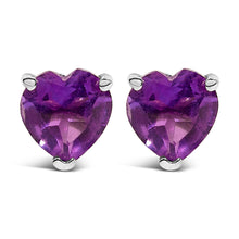 Load image into Gallery viewer, 14K White Gold 5MM Heart Cut Purple Amethyst Solitaire Stud Earrings
