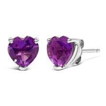 Load image into Gallery viewer, 14K White Gold 5MM Heart Cut Purple Amethyst Solitaire Stud Earrings