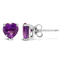 Load image into Gallery viewer, 14K White Gold 5MM Heart Cut Purple Amethyst Solitaire Stud Earrings