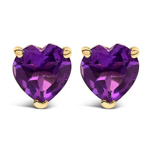 Load image into Gallery viewer, 14K White Gold 5MM Heart Cut Purple Amethyst Solitaire Stud Earrings