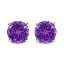 Load image into Gallery viewer, 14K White Gold 5X5MM Round Purple Amethyst Solitaire Stud Earrings