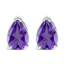 Load image into Gallery viewer, 14K White Gold 6x4MM Pear Shaped Purple Amethyst Solitaire Stud Earrings