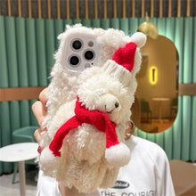 Load image into Gallery viewer, Cute Fluffy Santa 3D Teddy Bear Plush Christmas Case For Iphone 13 12 11 Pro Xs Max X Xr 7 8 Plus Se3 Shockproof Soft Cover Super Soft Winter Warm Funny Rabbit Ears Faux Fur Plush Fluffy Cover