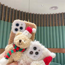 Load image into Gallery viewer, Cute Fluffy Santa 3D Teddy Bear Plush Christmas Case For Iphone 13 12 11 Pro Xs Max X Xr 7 8 Plus Se3 Shockproof Soft Cover Super Soft Winter Warm Funny Rabbit Ears Faux Fur Plush Fluffy Cover